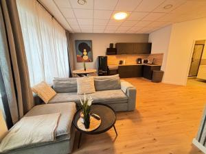 a living room with a couch and a table at 160qm - 6 Zimmer - Parkplatz - Zentrum - MalliBase Apartments in Hannover