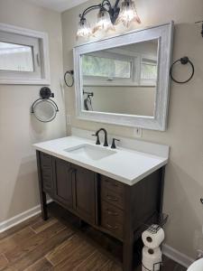 a bathroom with a sink and a mirror at Canal Home Dearborn-Indian Mound in Englewood
