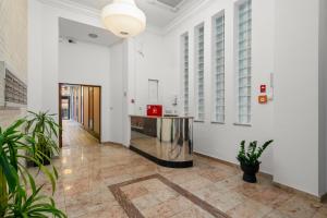 弗罗茨瓦夫Prestige Apartment - Elegant & Quiet Stay 3 rooms 90m2 - AS Home Apartamenty Rynek 508的建筑里一个有植物的空走廊