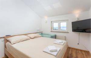 a bedroom with a large bed with a flat screen tv at Awesome Apartment In Omisalj With Wifi in Omišalj