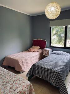 ein Schlafzimmer mit zwei Betten und einem Kronleuchter in der Unterkunft Casa de campo, paz, tranquilidad in Concordia + 12 Fotos