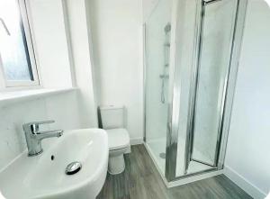 a bathroom with a toilet and a sink and a shower at Maize Walk Retreat - Ashford Beauty in Ashford +11 photos