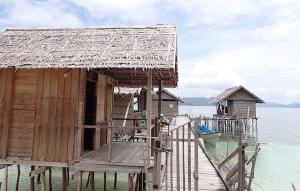 a house on the water next to a dock at Homestay Yenbeyar Raja Ampat in Yariffi +11 photos