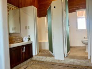 une salle de bain avec douche, lavabo et toilettes dans l'établissement Casa Sta Margarita, à Zihuatanejo 20 autres photos