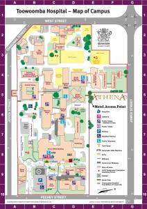 un mapa del hospital theanooga del campus en Athena Motel Apartments, en Toowoomba