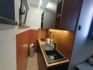 a small kitchen with a sink and a counter at Sofia Apartment free parking in Sarajevo +35 photos