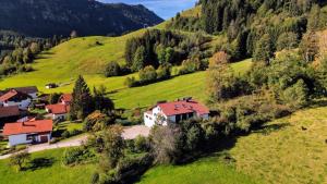 a small village on a green hill with houses at Sunrise Pfronten in Pfronten