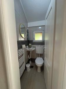 a small bathroom with a toilet and a sink at Stari mlin - Old mill Šipovo in Šipovo +18 photos