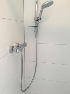 a shower with a shower head in a bathroom at Ferienwohnung Am Ziegelbach in Hechingen