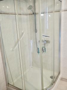 a shower with a glass door in a bathroom at Villa Les Rosiers private parking in Le Touquet-Paris-Plage