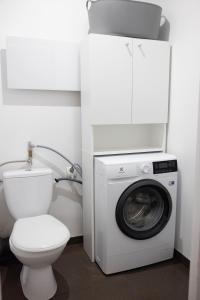 un bagno con lavatrice e WC di Apartament Perła w Kłodzku a Kłodzko