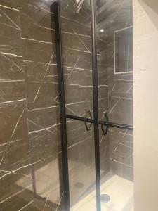 una ducha con puerta de cristal en un baño en LOFT centre ville Aubenas, en Aubenas