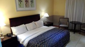 a bedroom with a large bed and a chair at Villa Via Hotel Midrand in Midrand