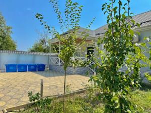 a tree in front of a house at Qafqaz Hills Villa in Gabala