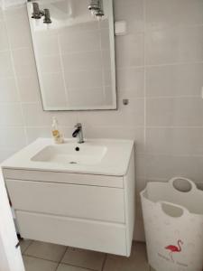 Un baño con lavabo, espejo e inodoro. en Appartement La Casa Verde, en Llançà