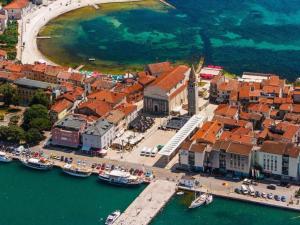an aerial view of a harbor with boats in the water at Eco-Luxury Suite Luna in Umag