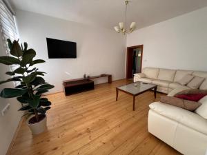a living room with a couch and a table at Apartmán pod věží Jevíčko in Jevíčko