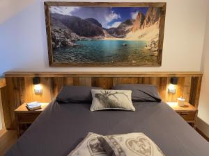 a bedroom with a bed with a painting on the wall at Il Sole delle Dolomiti in Campestrin
