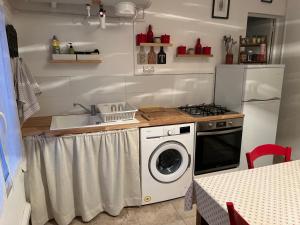 a kitchen with a washing machine and a sink at Le Cabanon des Saintes Maries in Saintes-Maries-de-la-Mer