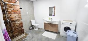 a bathroom with a washing machine and a sink at Wagner's Refuge 1 in Riga