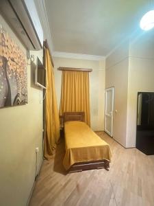 a bedroom with a bed and a television in it at Vino Vista in Tʼelavi