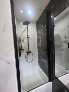 a bathroom with a shower with a glass door at Apartament Anny 