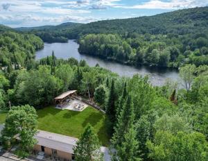 an aerial view of a park next to a river at Rockway Motel in Saint-Rémi-dʼAmherst
