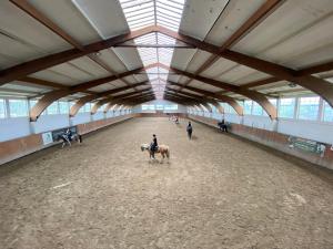 a person riding a horse in a large building at Rozalia in Stary Borek