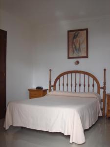 a bedroom with a large bed and a picture on the wall at Hostal Toscano in San Juan del Puerto