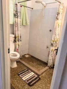 a bathroom with a toilet and a shower at La Casa Di Nico Studio Lillies Hse 5 in Mombasa