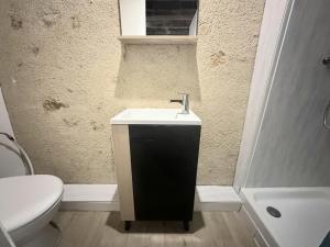 a bathroom with a sink and a toilet at Les nuits calmes in La Châtre