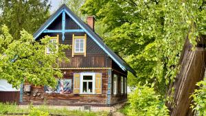 a small house in the middle of trees at Jak u babci na wsi in Siemichocze