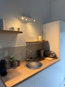 リバンにあるStudio la maisonnette blancheのキッチン(シンク付きキッチンカウンター付)