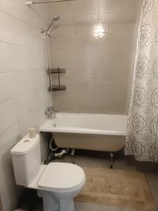 a white bathroom with a toilet and a bath tub at Квартира Одесская in Odesa
