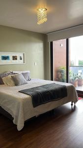 ein Schlafzimmer mit großem Bett und Fenster in der Unterkunft Apartamento bellamente decorado en la zona 10 in La Aurora + 16 Fotos