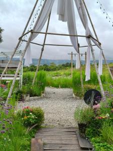 a tent with a bunch of flowers in a field at The secret garden in Ban Thung Samoe