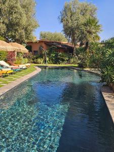 a swimming pool with blue water in front of a house at oasis de paix in Aït Amara
