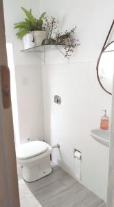 un bagno bianco con un water e una mensola con piante di Casa das Plantas a Piraju Altre 12 foto