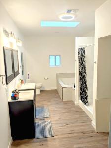 a bathroom with a tub and a sink and a shower at Cozy Guesthouse in Catasauqua