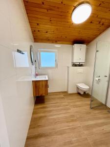 a bathroom with a sink and a toilet at Leśna Przystań in Pobierowo +65 photos
