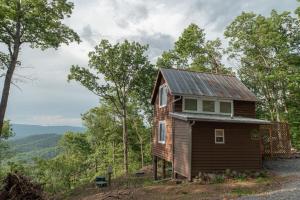 une petite maison sur une colline dans les bois dans l'établissement Hideaway Tiny Cabin, Hot Tub, View, Firepit, à Rileyville