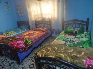 two beds sitting next to each other in a bedroom at عجلون in Ajloun