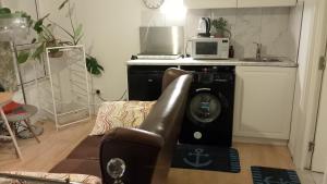 a living room with a washing machine and a microwave at BluepointPH in Abbey Wood +16 photos