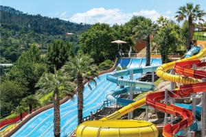a water slide at a water park with palm trees at Bee Invitee - Alojamento Local in Amarante