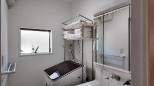 a bathroom with a mirror and a sink at First sight hut house in Tokyo +22 photos