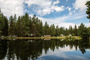 widok na jezioro z drzewami i domami w obiekcie Leavenworth Camping Resort Cottage 7 w mieście Leavenworth