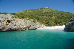 ein Gewässer mit Strand und Berg in der Unterkunft Le Rose in Marina di Camerota