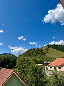 a view of a hill with a house and trees at Villa Viktória in Lunca de Sus