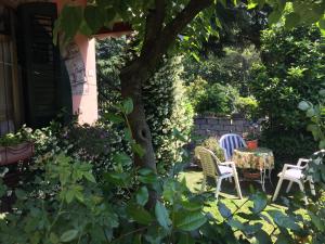 イゼーオにあるIseo Lake Home Nature & Relaxの椅子とテーブルと木のある庭園