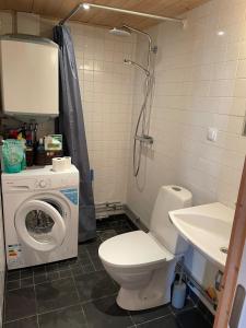 a bathroom with a toilet and a sink and a washing machine at Wonderful summer place in beautiful Köpingsvik, Borgholm in Köpingsvik +24 photos